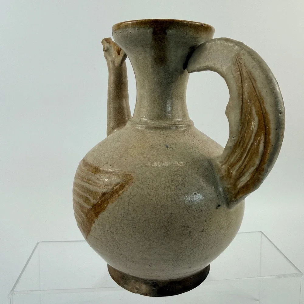 Vintage Thai‎ Sawankhalok Style Bird Ewer Celadon Glaze Pottery Goose Pitcher 8
